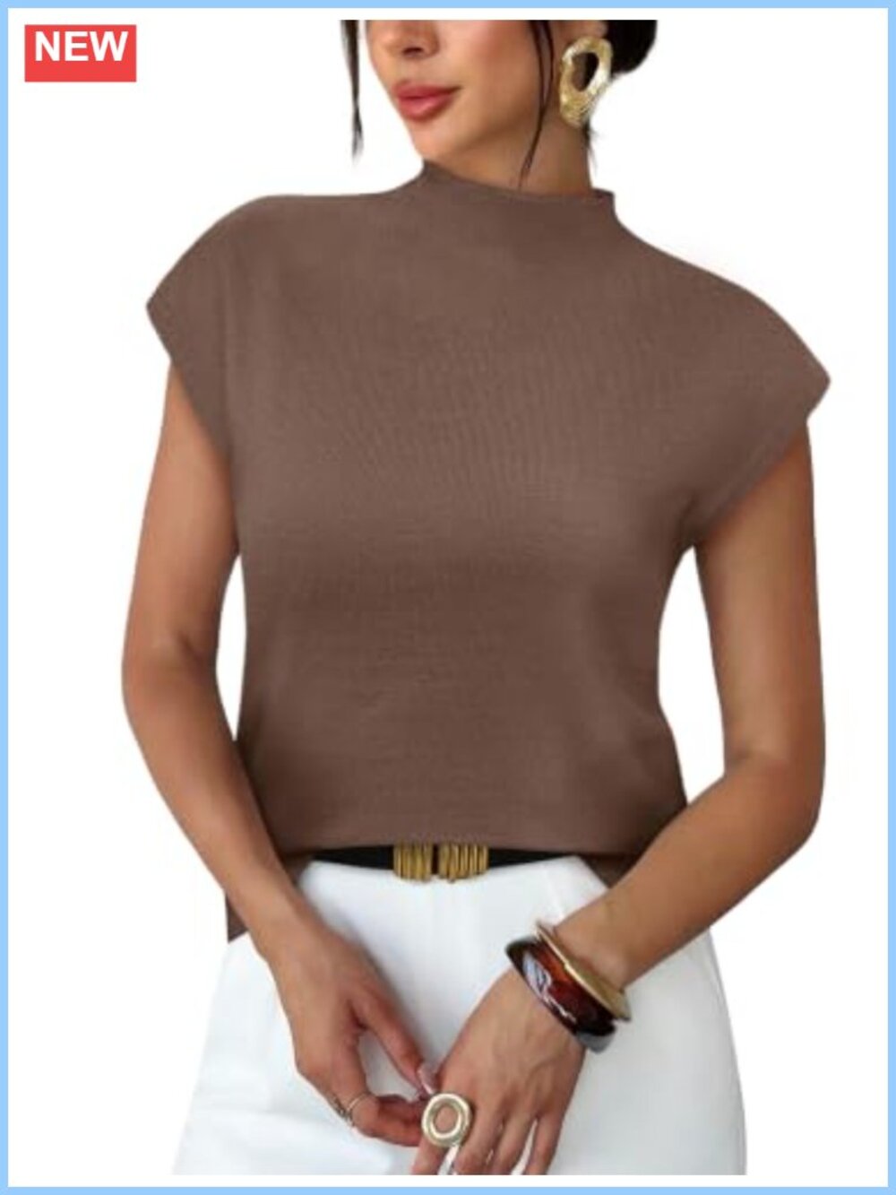 Sampeel Womens Short Sleeve Mock Neck Knit Summer Sweater Top